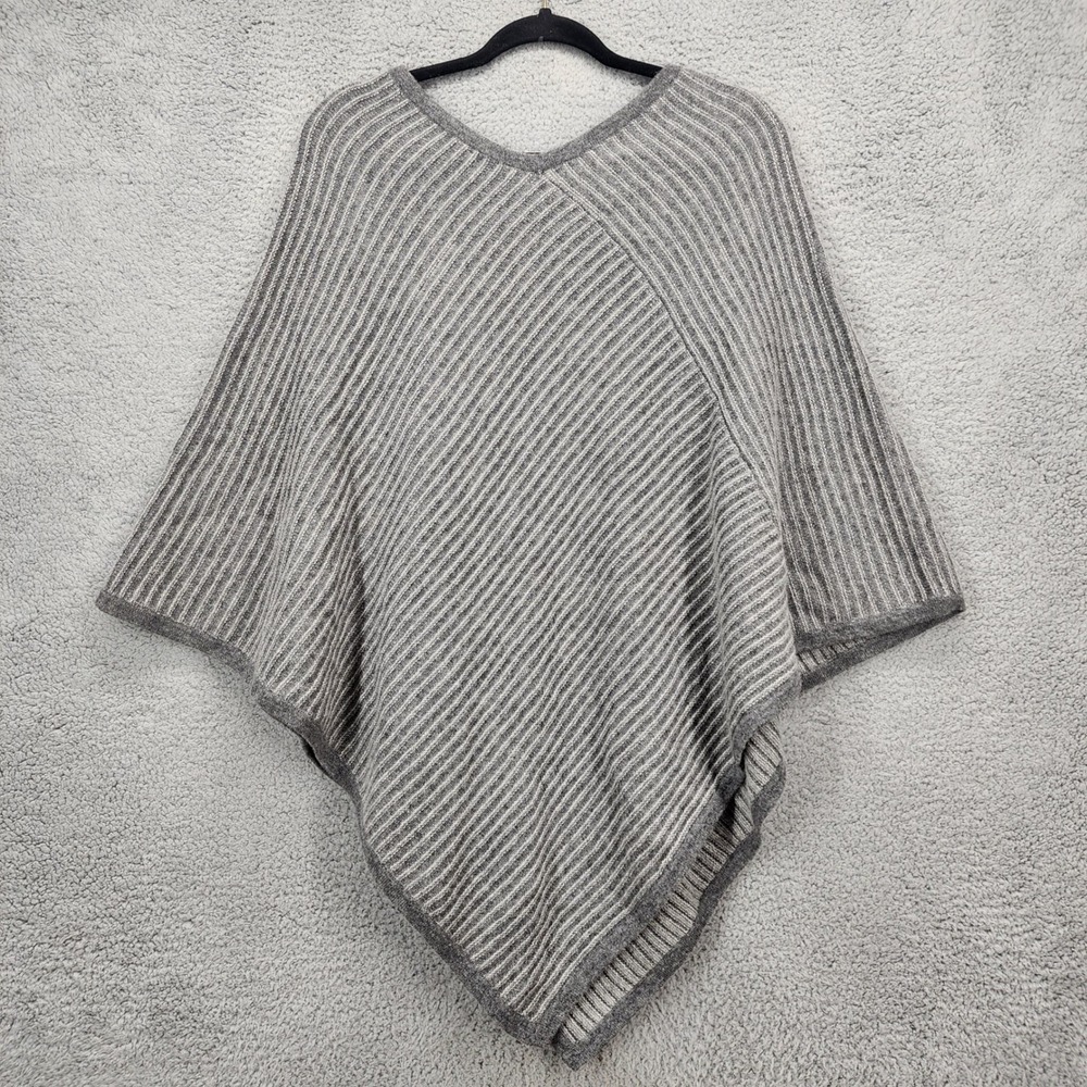 Sofia Cashmere Striped V Neck Poncho One Size 100% Cashmere‎ Grey - Picture 4 of 13